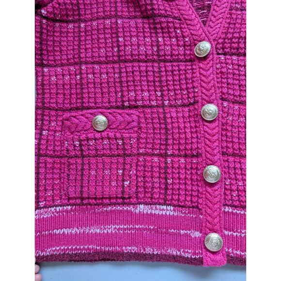 NWT L'Agence Jenni V-neck Cropped Knit Cardigan Size L Hot Pink #3E515 - Picture 10 of 15